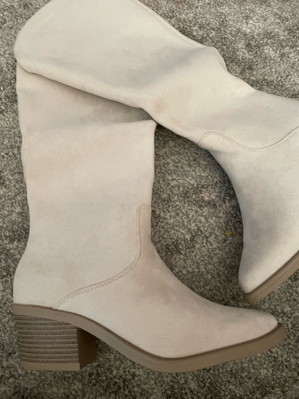 NEW- Knee-High Cream Cowgirl Western Boots - Picture 7 of 16